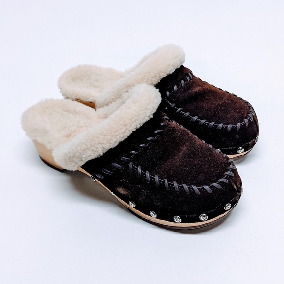 Minnetonka Leather Sheepskin Clogs sz 7 - Picture 1 of 10